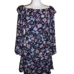 Dress Floral Long Sleeve Ruffled Off Shoulder L